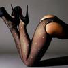 Lingerie Sexy Open Bare Crotch Netting Pantyhose with Rhinestone Women Black Crotchless Mesh Fishnet Nylon Stocking Hosiery