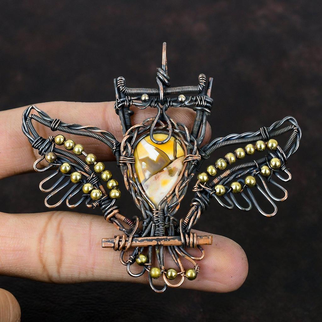 Brecciated Mookaite Pendant Copper Wire Wrapped Pendant Owl Pendant Gemstone Jewelry Handmade Pendant Beautiful Copper Jewelry Wedding Gift