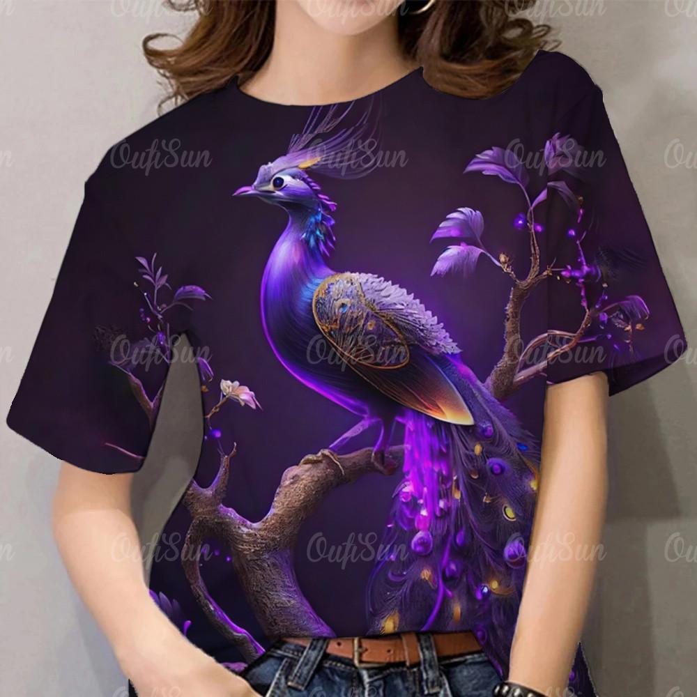 Pattern T-shirt Women's Clothing Peacock T-shirt