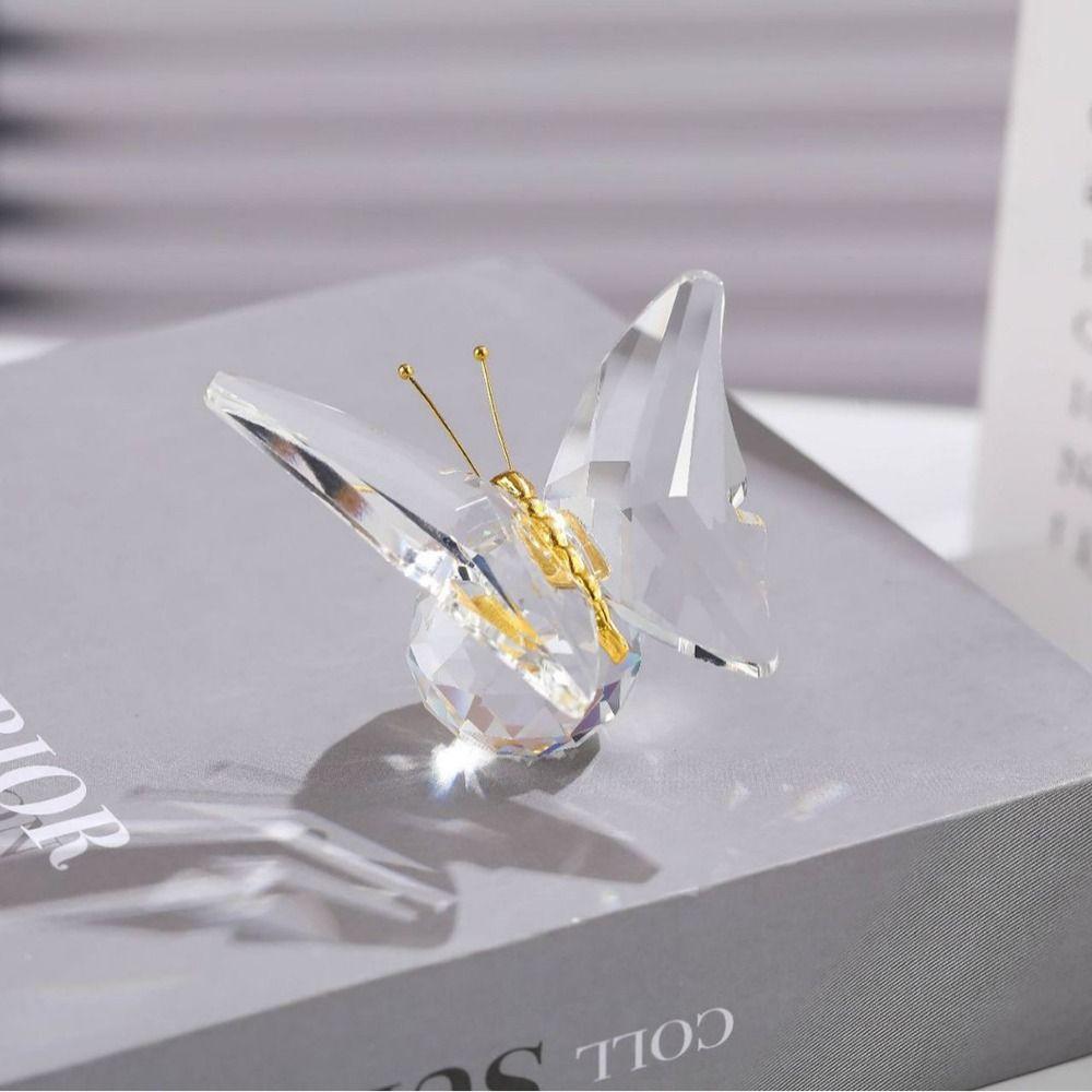 Transparent Crystal Butterfly Statue Shimmering Finish Color Butterfly Butterfly Ornaments Intricate Design Glass Base