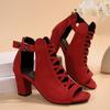 Plus Size Women's Sandals Summer Breathable Hollow Out Sandals Fashion Fish Mouth High Heeled Sandals for Women Rome Ankle Boots