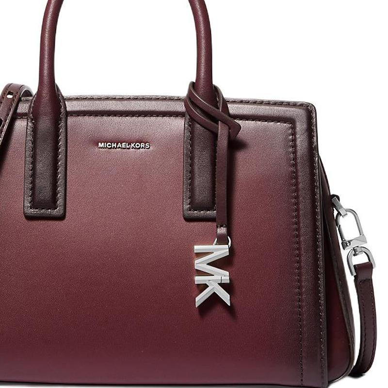 MICHAEL KORS Laila brand logo charm silver hardware polished cow split leather handbag small women's brown red