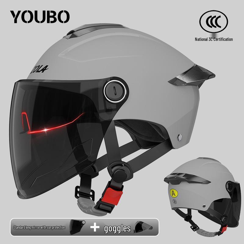 Dual Lens Electric Motorcycle Helmet for Men & Women - 3C Certified, Sun Protection, Half Helmet for Electric Scooters