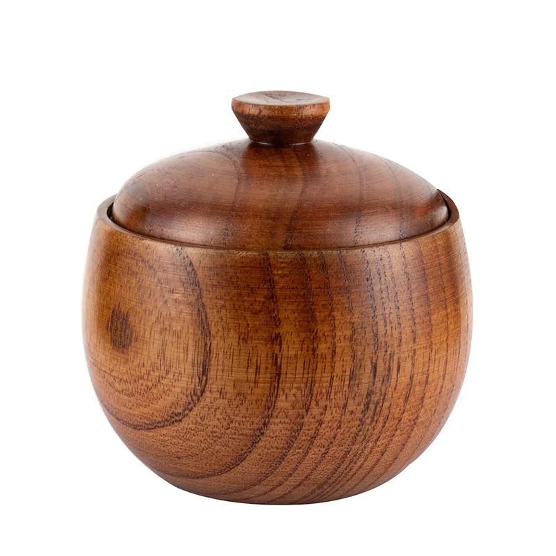 

Wooden Seasoning Jar Creative Kitchen Retro Salt Sugar Pot Seasoning Storage Jar With Lid