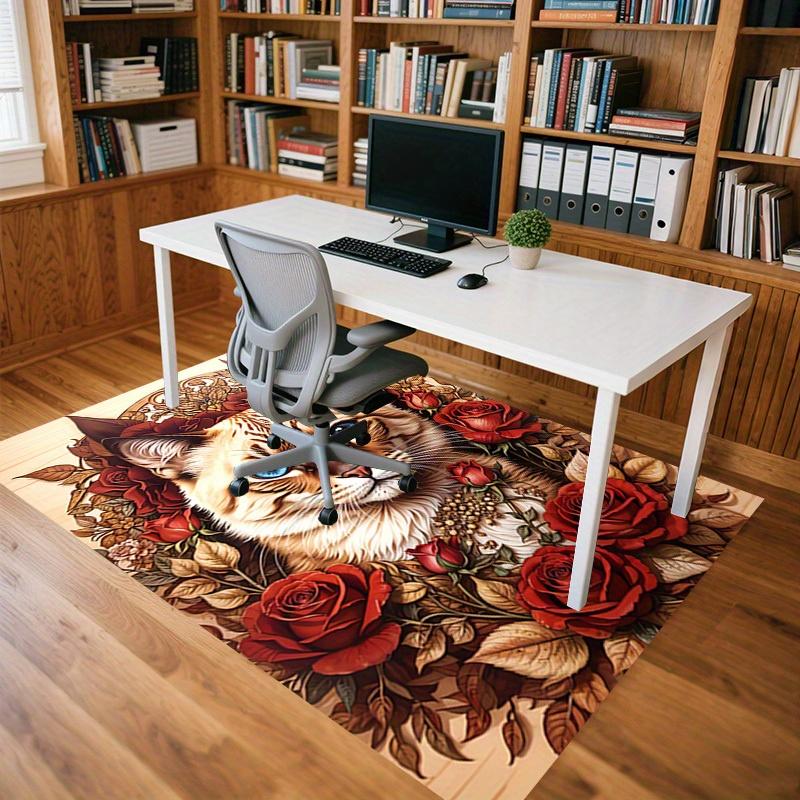 1pc Cat Roses Themed Rug for Home Decor, Non-slip Office Carpet, Chair Mat, Outdoor Mat, Christmas and Halloween Gifts-0731167