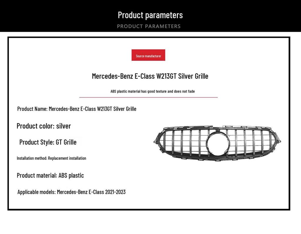 Silver Replacement Grille for 2021-2023 Mercedes-Benz E-Class W213 GT