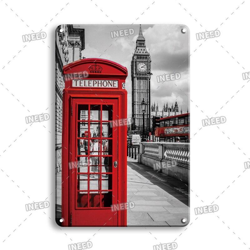 INEED Decor Vintage City Landscape Metal Tin Sign  New York London Italy  Retro Poster Travel Scenery Wall Art Stickers  Perf