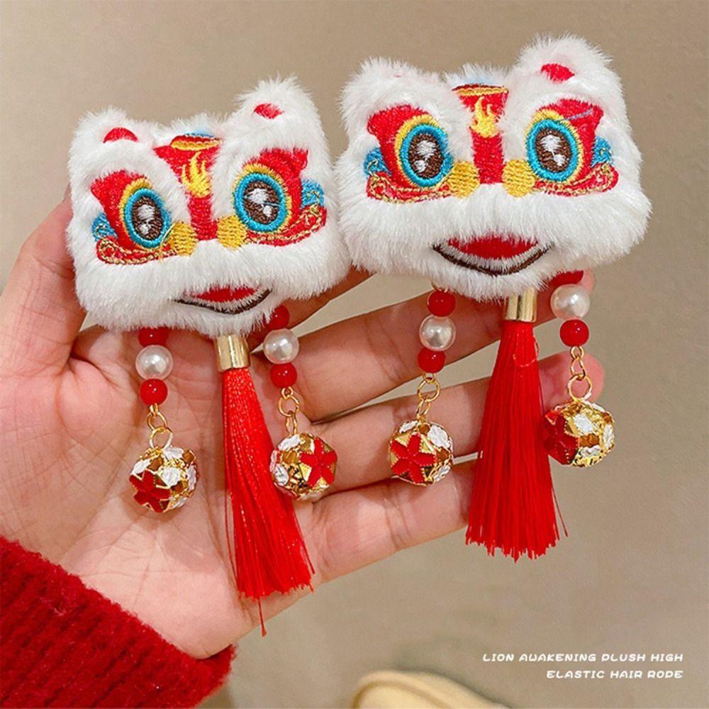 Plush Chinese New Year Headwear Tassel Ancient Style Hairpin Children Red Bow Hairpin  Children