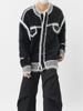 Unisex Color Block Knit Cardigan Jacket - Heavyweight Plush, Autumn/Winter Trendy Loose Fit
