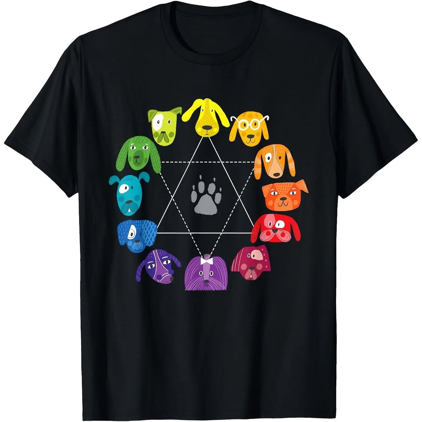 Dog Color Wheel Paw Print Artist Teacher Graphic Tee Unisex Cotton Casual Crew Neck TShirt S