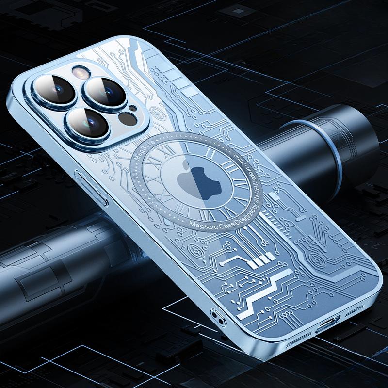 

Подходит для Apple 16 Promax Магнитный чехол для телефона IPhone 15 Технология нанесения линейного узора Гальваническое покрытие Ультратонкий жесткий чехол из ПК Apple 11Promax