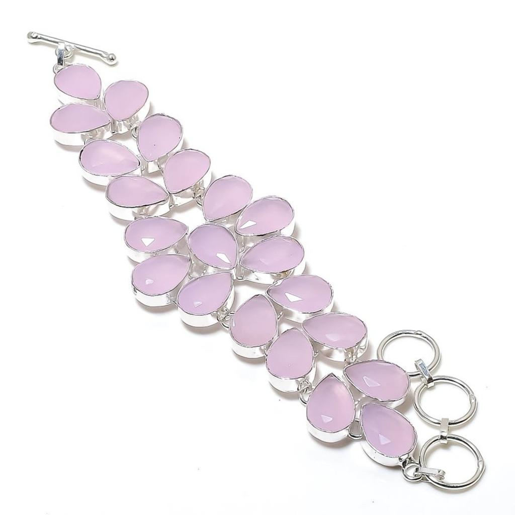 Rose Quartz Pear Shape Gemstone Bracelet Adjustable Link Handmade Jewelry 8"