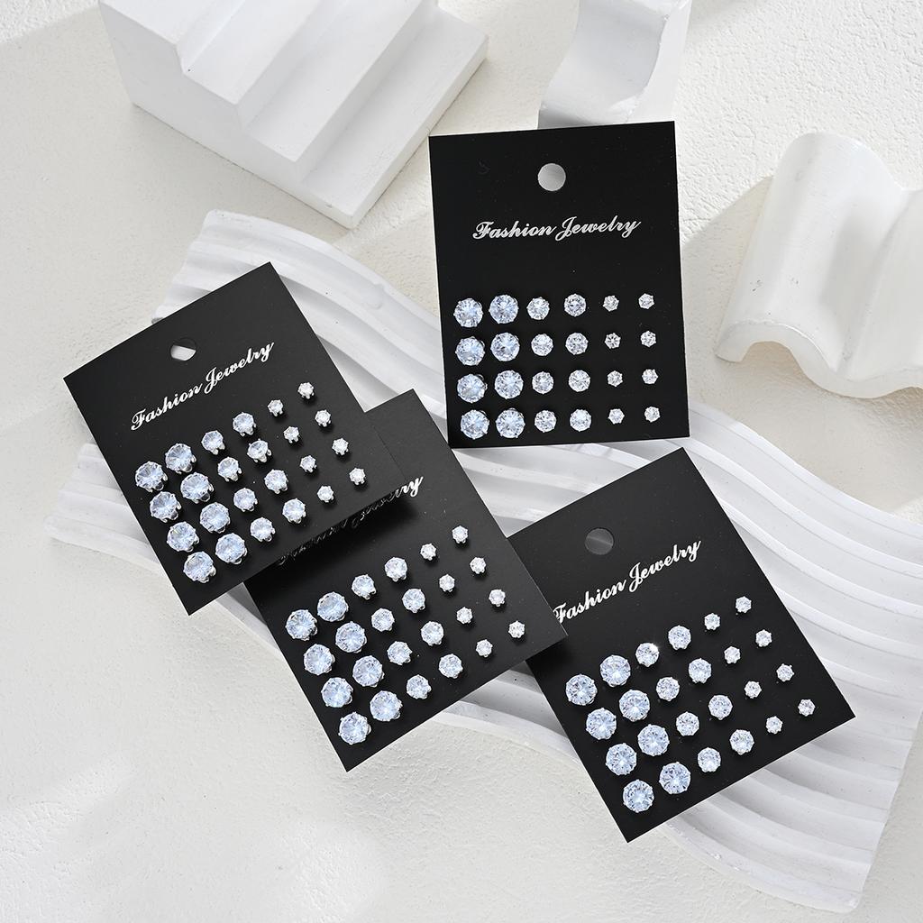 Luxury Simple Shiny Zircon Stud Earrings Set for Women Men Fashion Chic Crystal Decorative Earrings Party Couples Jewelry Gifts