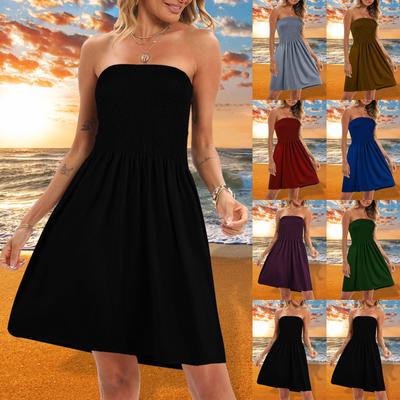 Mode Damen Sexy trägerloses Tube Top einfarbig ärmelloses kurzes Kleid
