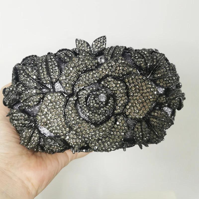 WHTUOHENG Blumenkristall Abendtaschen für Damen Diamant-Blumen-Metall-Party-Taschen Hochzeitsfeier Mädchen-Clutch Dinner-Handtaschen