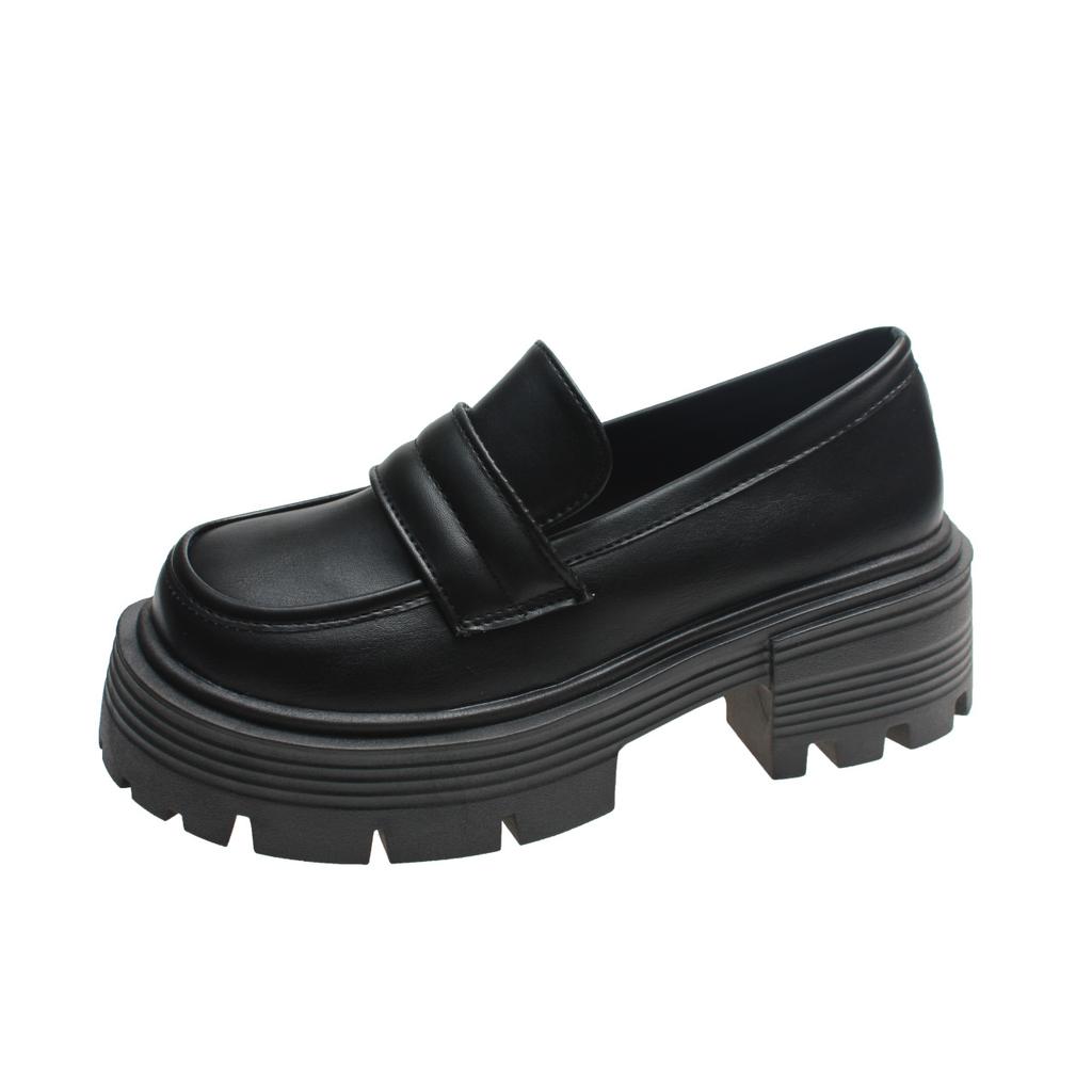 Scarpe Basse in Pelle Piccole Giapponesi Britanniche da Donna Nuove con Suola Spessa e Tacco Grosso Slip-on Stile Preppy Scarpe a Punta Larga