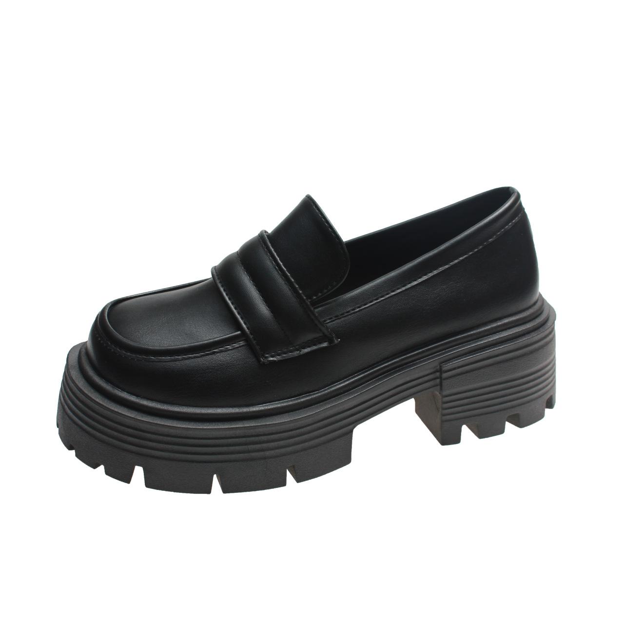 

Маленькие кожаные туфли в японском и британском стиле, женские новые туфли без шнуровки на толстой подошве и толстом каблуке в консервативном стиле с большим носком 39 чёрный