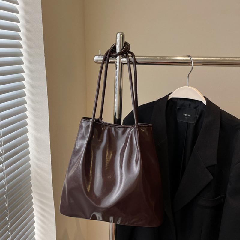 

Yogodlns New Women Large Capacity Trendy Tote Handbag Solid Color Stylish Bucket Bag Soft Commuting Bag Ladies Fashion PU Shoulder Bags 30x14x27cm кофейный