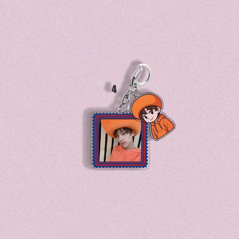 ENHYPEN Funny Fruit Headgear Photo & Cartoon Keychain, Stamp-Style Acrylic Bag Charm with Member Selfie, Engene Fans Collectible Kpop Accessory