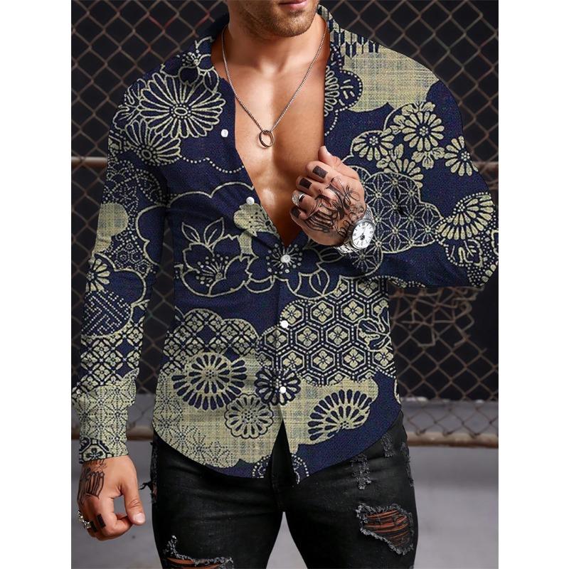 Long Sleeved Ethnic Style Shirt Men's Autumn Oversized Shirt With Lapel Button Long Sleeved Shirt Men's Outdoor Casual Shirts