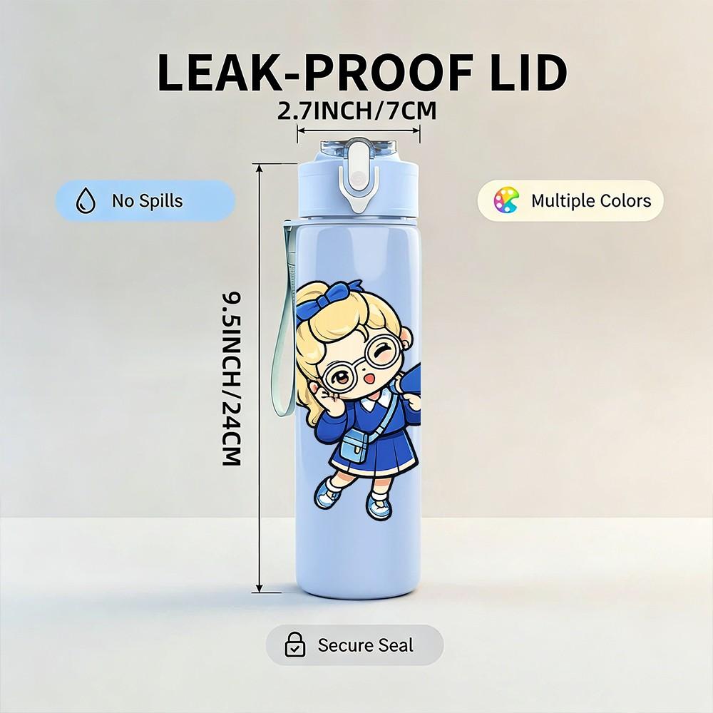 1PC Blue Dress Anime Girl 750ml Color Plastic Sports Water Bottle Leakproof Flip Straw Lid Suitable for Sports Office Home Use