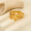 Popular Stainless Steel Engraved Hollow Leaf Buckle Opening Bracelet Plated 18k Gold Fashion Waterproof Jewelry Women