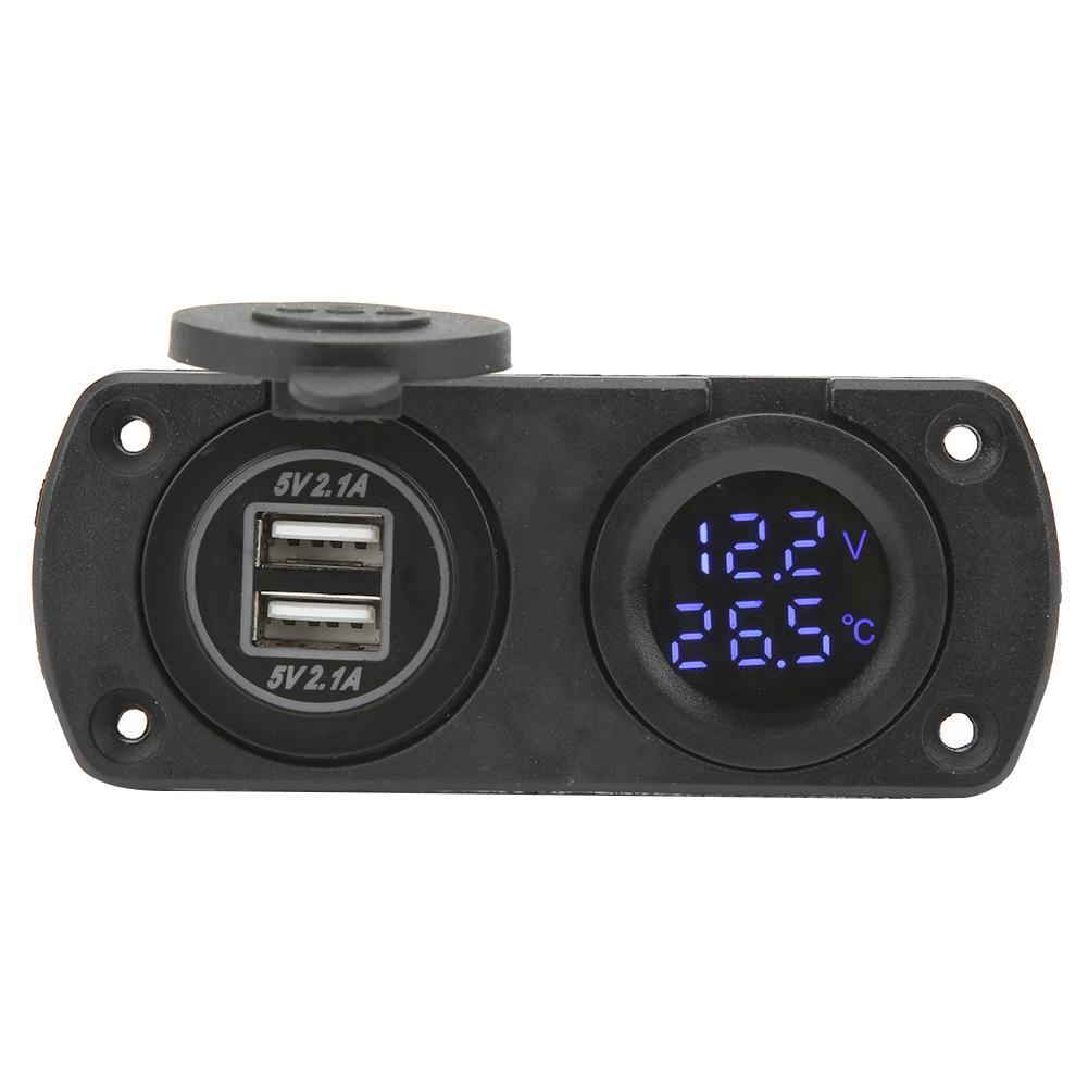 Termometru Volmetru Încărcător Auto USB Dublu 12V Priza de Alimentare Soclu Brichetă Albastru