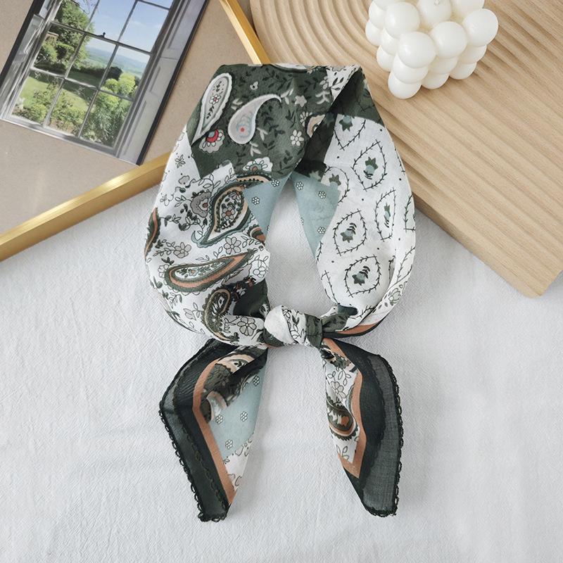 Thin Cotton and Linen Small Square Scarf Fresh and Breathable Women's Soft Literary and Decorative Small Silk Scarf Summer Scarf Women's Versatile