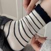 Striped Lace Wool Socks for Women, Mid-calf Socks for Spring and Autumn, Warm and Thick, Trendy Autumn Long Calf Socks