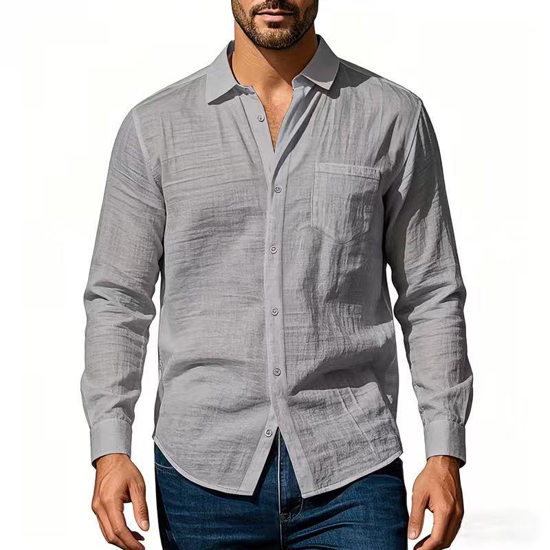 Summer Thin Men's Long Sleeve Button Down Shirt Casual Loose Fit Solid Color Pocket Shirts Male Daily Streetwear Blouse