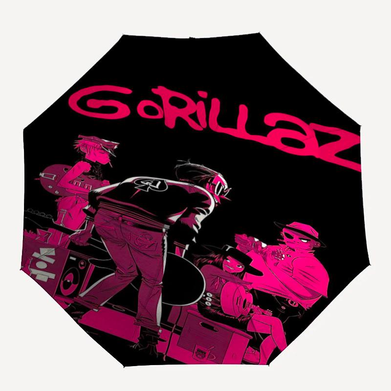 1PC Gorillaz, Album Artwork Automatic Open/Close, 8-Rib Durable Frame Compact Travel Umbrella for Men & Women 059