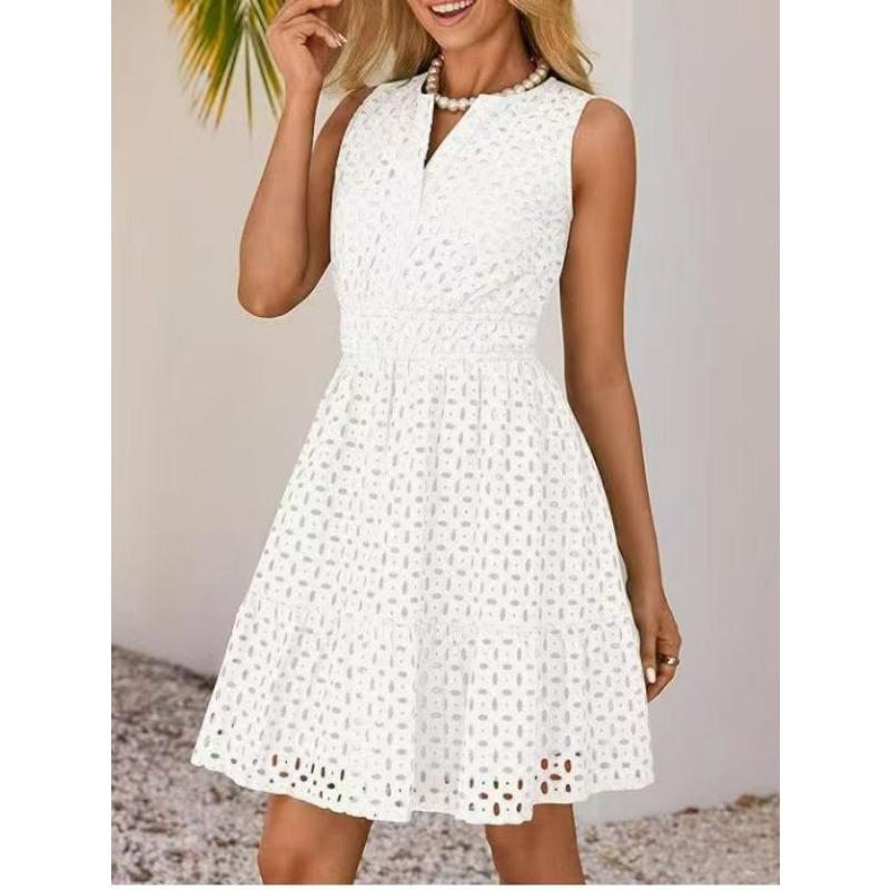 Sommer Ärmelloses V-Ausschnitt Aushöhlungs-Kleid