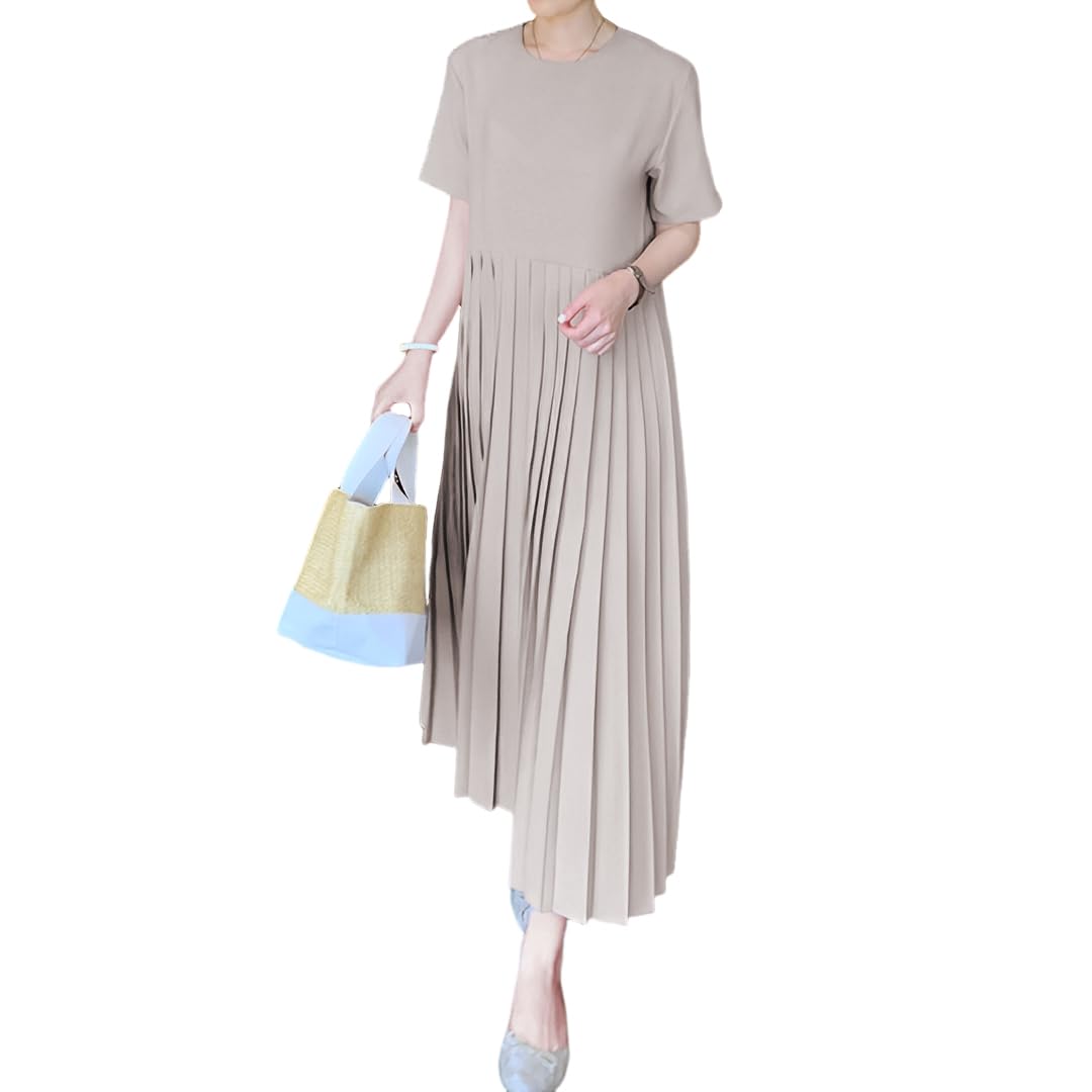 

Плиссированное Свободное Короткое Длинное Плюс Идеально для и Стильное и Размер M [UQQA] Женское Платье, Посадка, Рукава, Рукава, Простое, Размер, Подчеркивающее фигуру, Свадьбы, бежевый