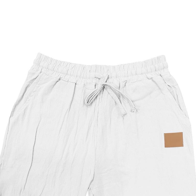 Cross-Border Men's Cotton Linen Drawstring Beach Pants.