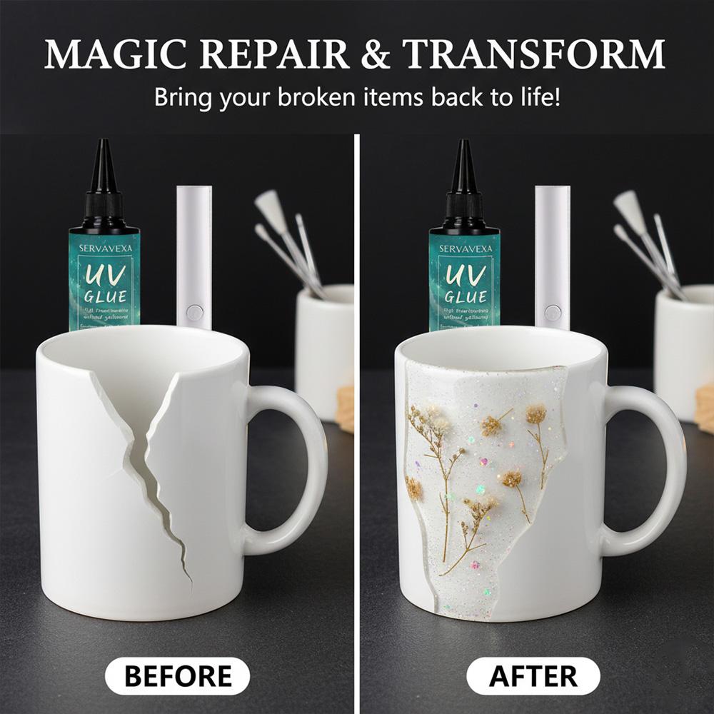 SERVAVEXA UV Resin with Light 110ml, Clear Hard Type UV Glue Bubble Free Fast Curing No Yellowing for Craft Jewelry