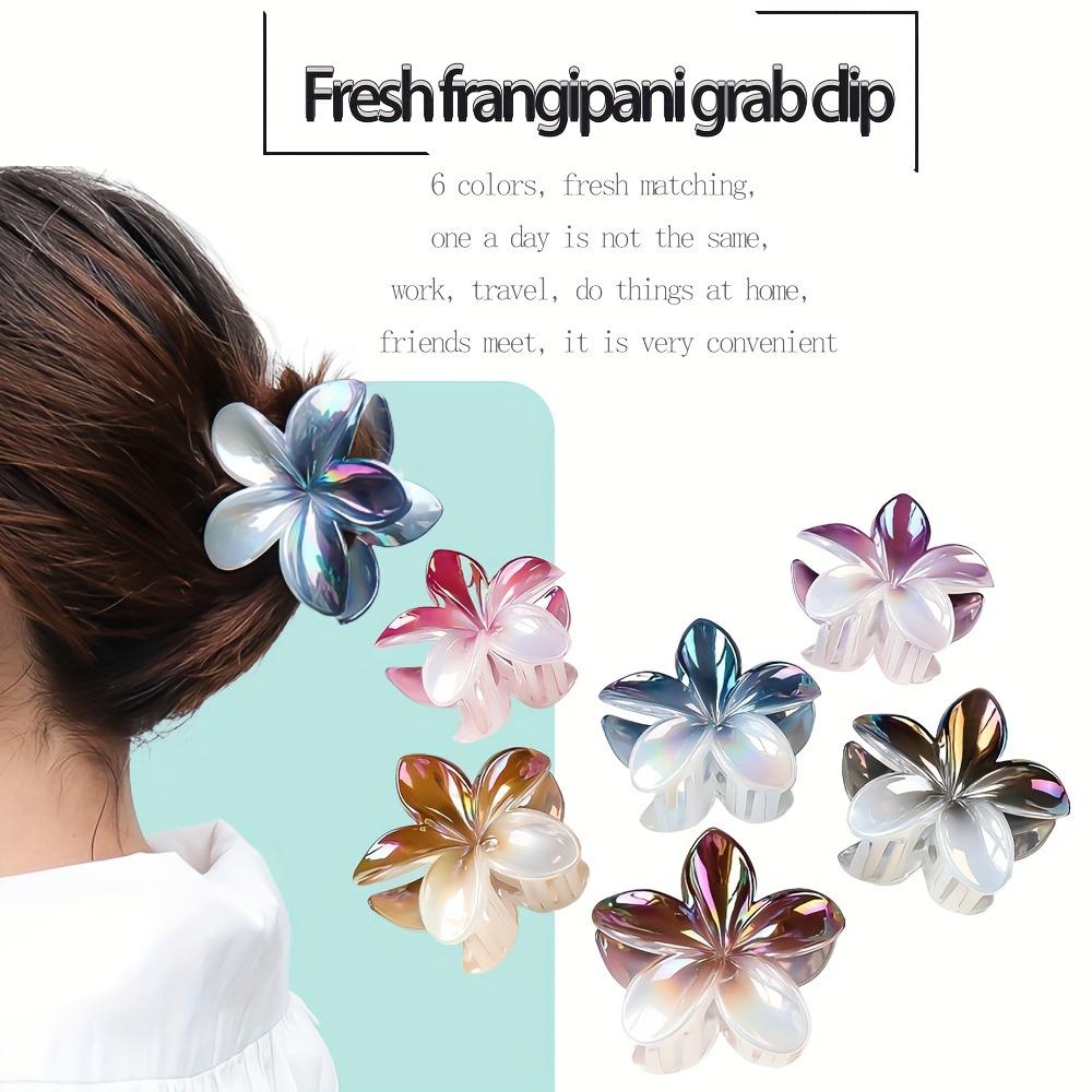 1 Stück Elegante Frangipani Haarnadel, Glitzernde Kunststoffblume Haarspange, Niedliches Hai-Klammer-Design, Farblich passend, Mittlere Größe, Einzelnes individuelles Stück