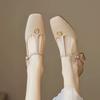 Camellia Retro Square Head Thick Heel Mary Jane Single Shoes Autumn New Comfortable High Heels