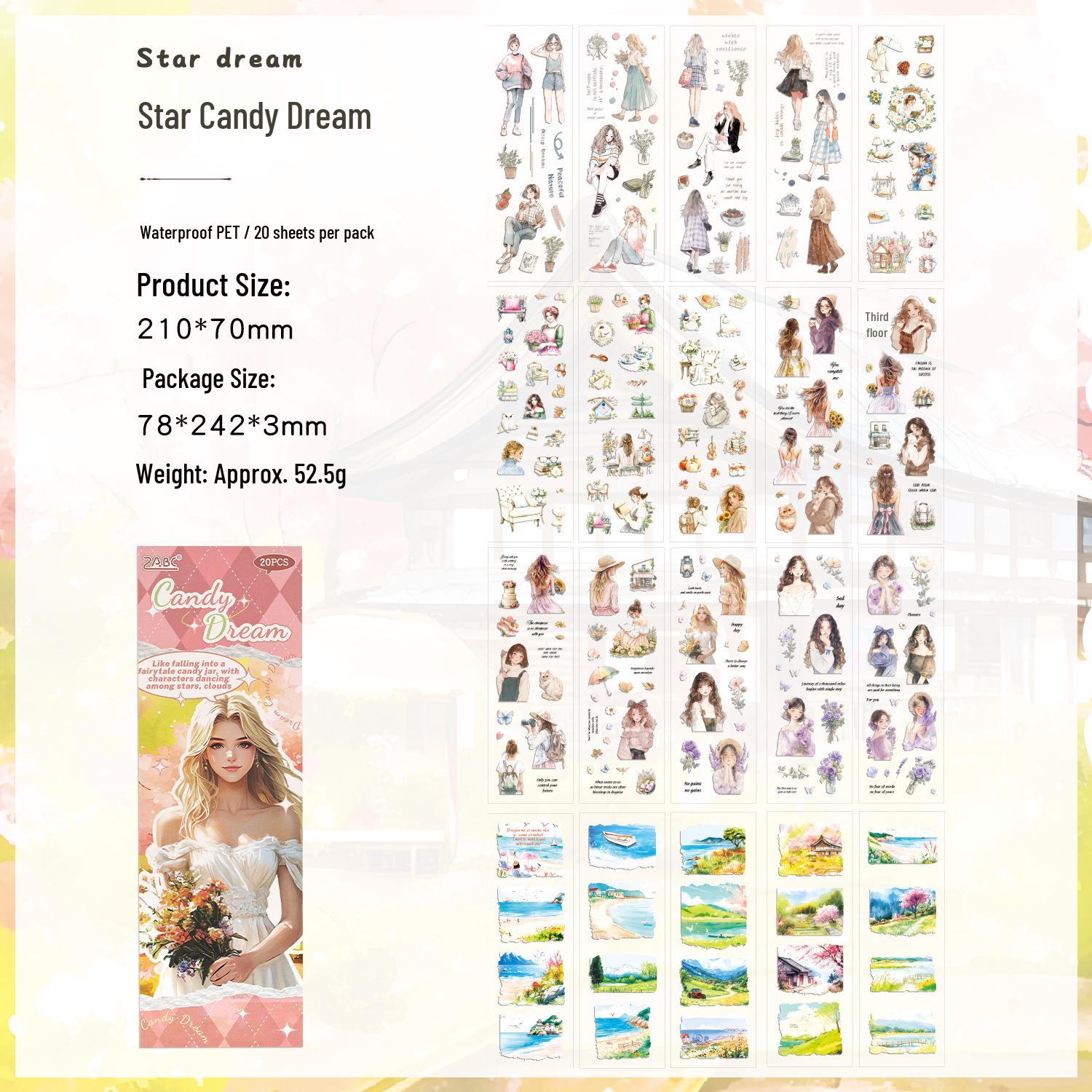 ZABC Light Story Series Sticker Book: Character Journal Die-Cut, 20 Sheets, 4 Styles