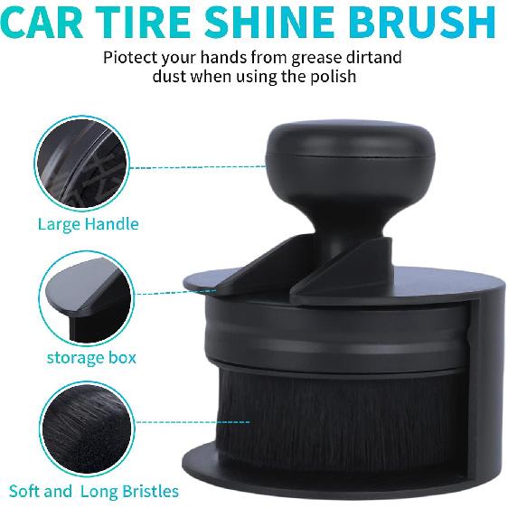 IPELY Tire Shine Brush, Tire Dressing Brush With Storage Base, High Density Bristles Tire Shine Applicator Brush For Auto Detailing