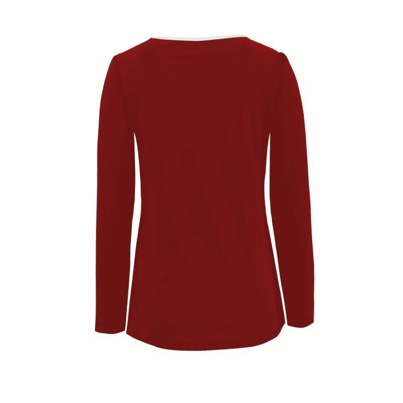 Spring and Autumn Women's New V-neck Women's Sexy Casual Contrast Color