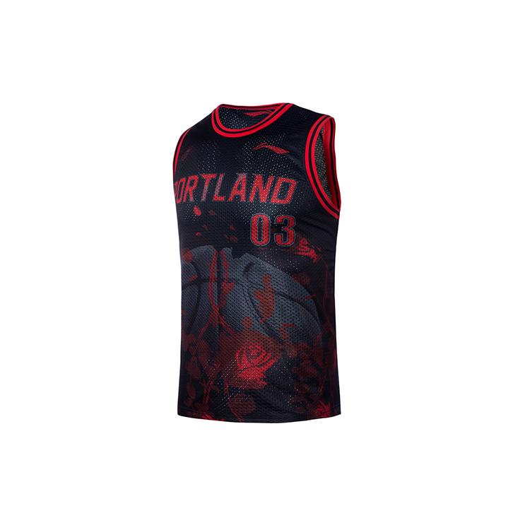 Li Ning Sports Basketball Collection Basketball Jerseys Men s New Standard Black Moderate Bib & Brace AAYQ089-1 M