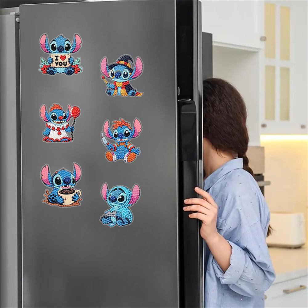6pcs/Set The Stitch Series Diamond Painting Magnets for Refrigerator Diamond Art Fridge Magnets for Adults Diamond Art Refrigerator Magnets Kits