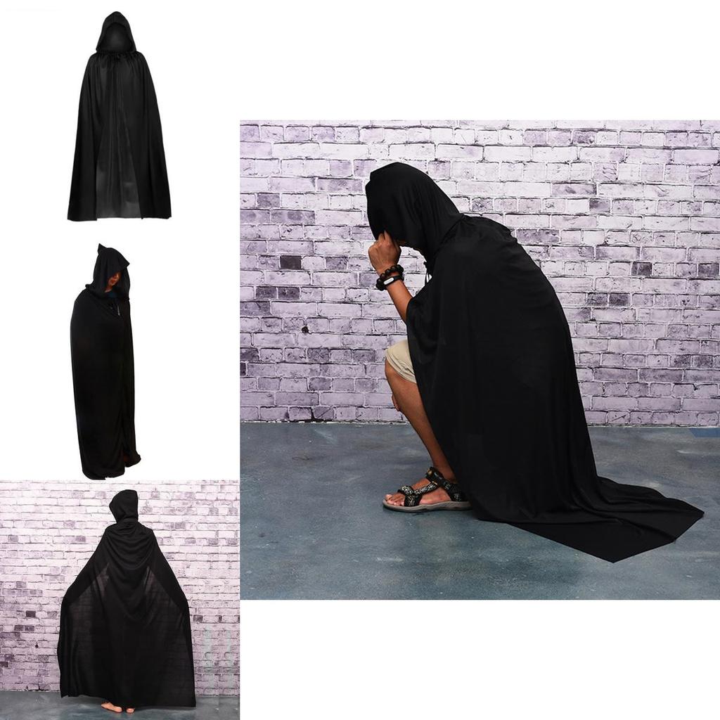 Halloween Cloak Cosplay Grim Reaper Vampire Witch Wizard Robe Party Adult Children Black Cloak Cape