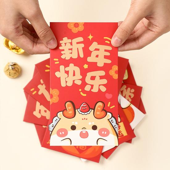

6 шт. китайские новогодние красные конверты с рисунком дракона хорошие благословляющие буквы традиционные китайские красные конверты