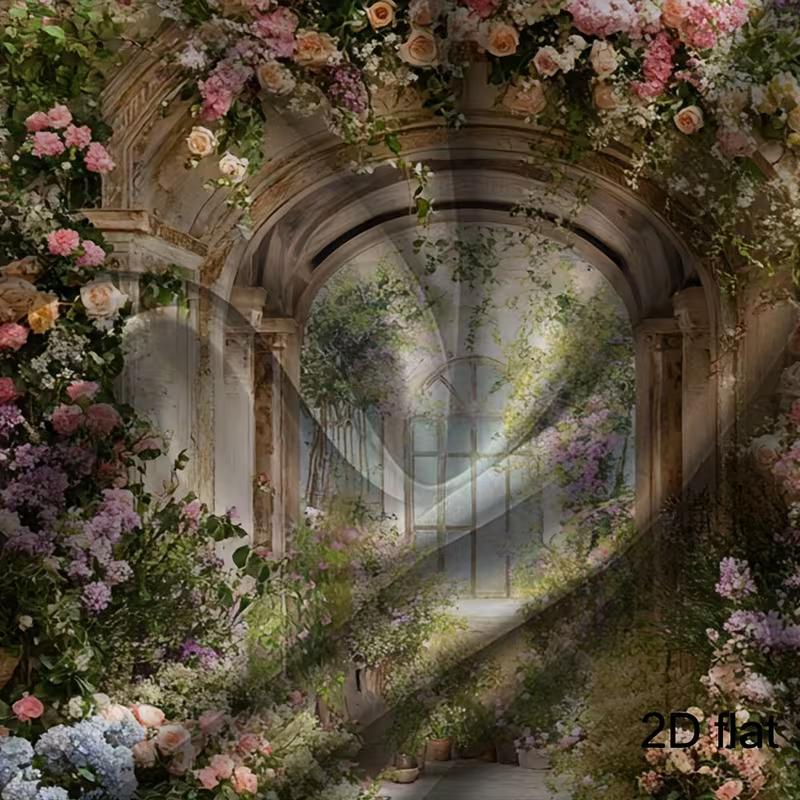 2D Pastel Flower Covered Arch Photography Background Cloth for Outdoor Events