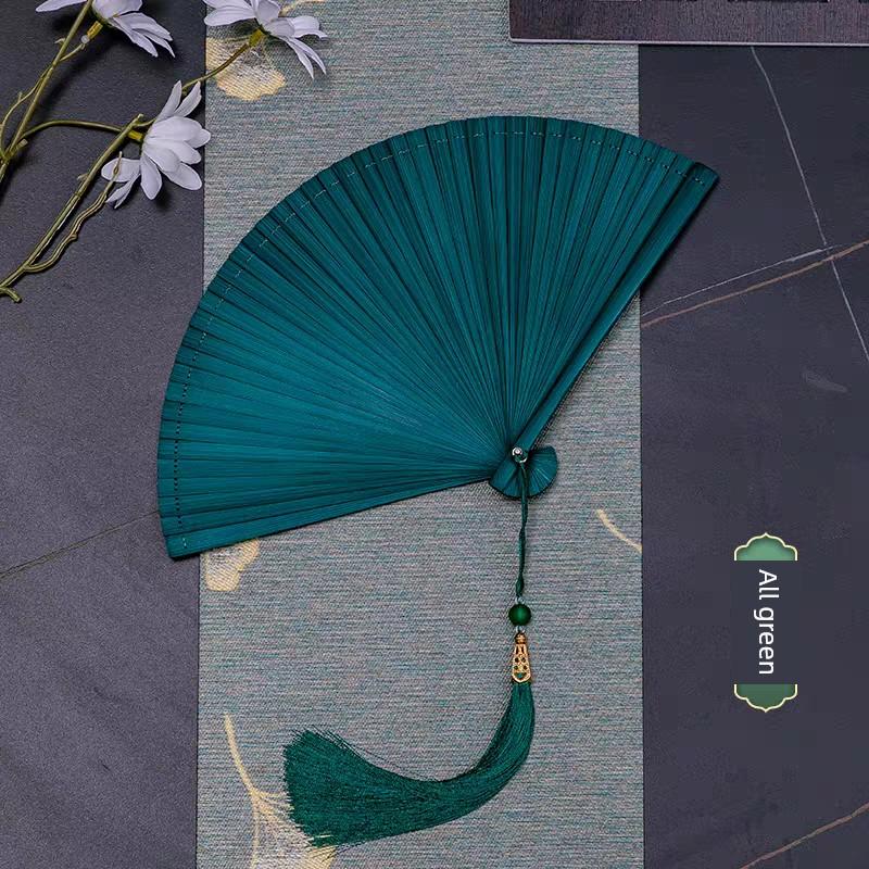 Chinese Style All-Bamboo Classical Fan for Women, Japanese-Style Ancient Classical Black Folding Fan, Bamboo Fan for Hanfu Dance, Portable and Easy
