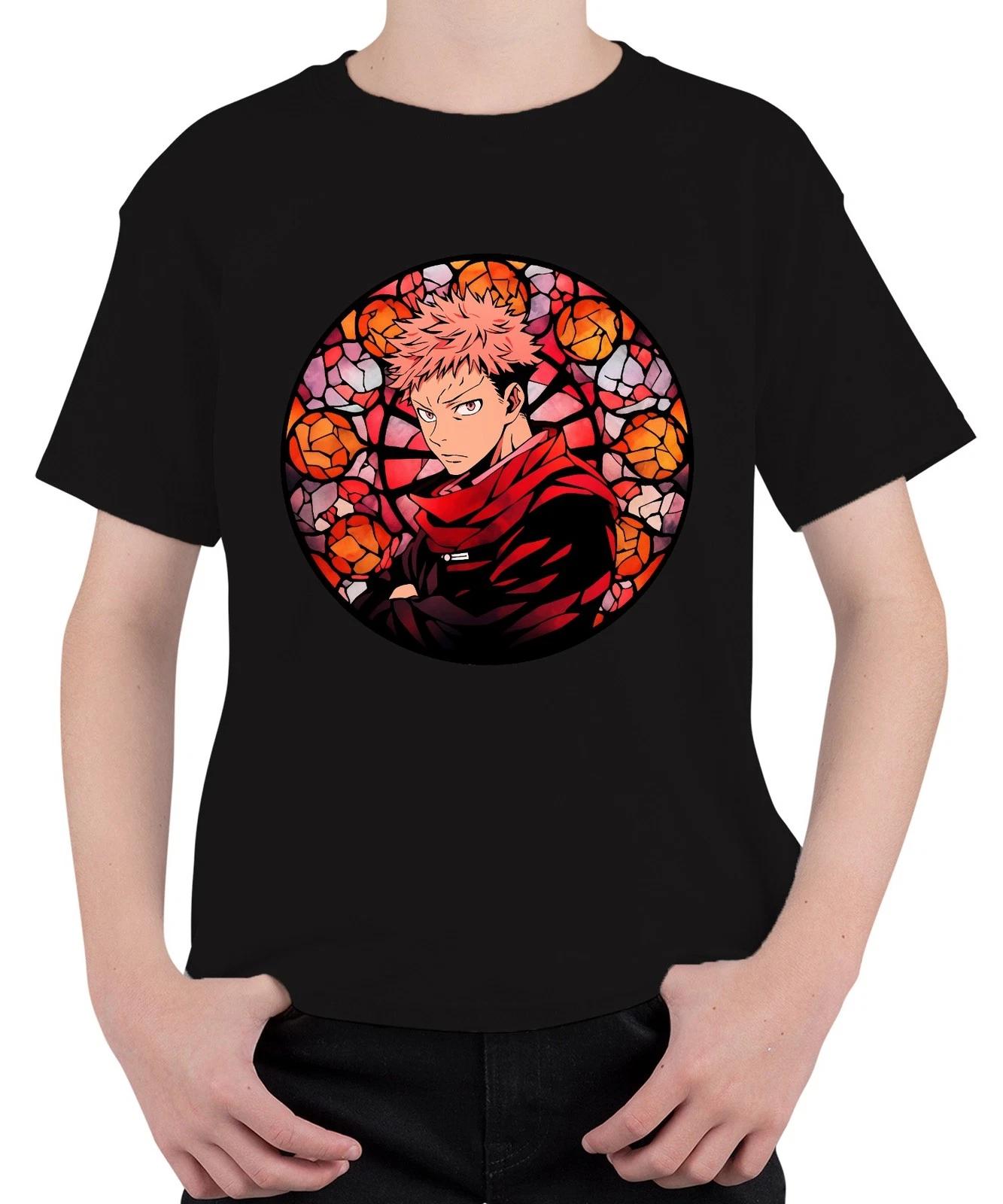 Itadori Jujutsu Kaisen Anime roter Schal Glasfenster Gothic Unisex Kinder T-Shir XS