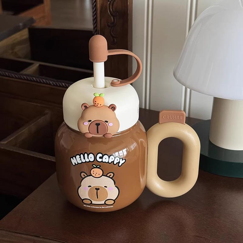 Cute Thermos Bottle With Handle Girls Straw Water Cup Desktop 316 Stainless Steel Tea Water Separation Insulated Cup Tumbler