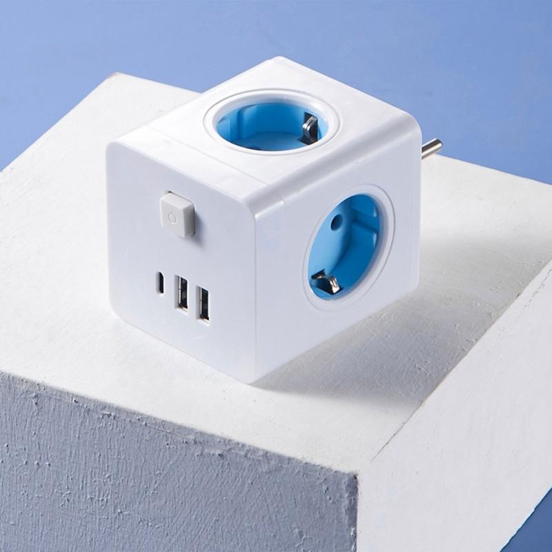 Practical Wall Socket Extenders 6 in 1 EU Plugs Charging with 3 ACOutlets and 3 USB Port for Household Daily Use