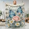 1pc Artistic Floral and Musical Note Printed Blanket, Butterfly and Rose Theme, Multiple Sizes Available, Suitable for Living Room, Bedroom, Study, Ba